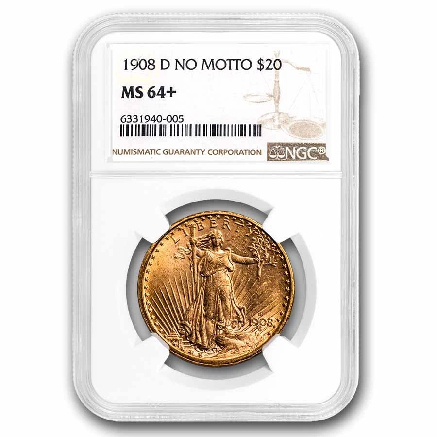NGC Grade MS 64 1908 Year Double Eagle $20 US Gold Coins (Pre