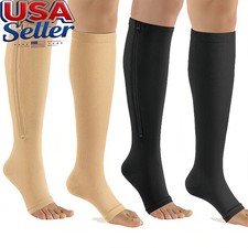1/3Pair Zip Up Compression Socks with Zipper Support Leg Knee Stockings Open Toe