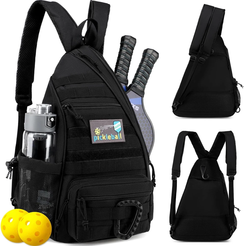 Pickleball Bag, Tactical Pickleball Backpack for Women Men, Adjustable Sling Bag