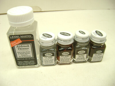 5 TESTORS ENAMEL 1/4FL OZ MODEL PAINT BOTTLES ALUM STEEL RUST RUBB +1-3/4FL. OZ