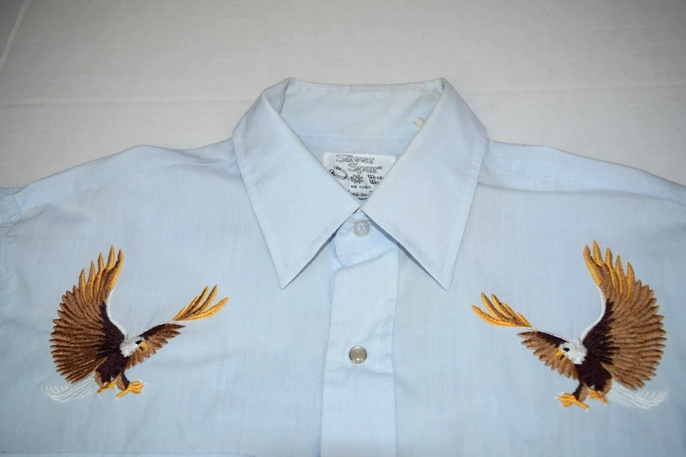 Camisa Western Vintage Silver Spur Tucson AZ Talla L Años 70 80 Bordada Águila Foto 2 de 4