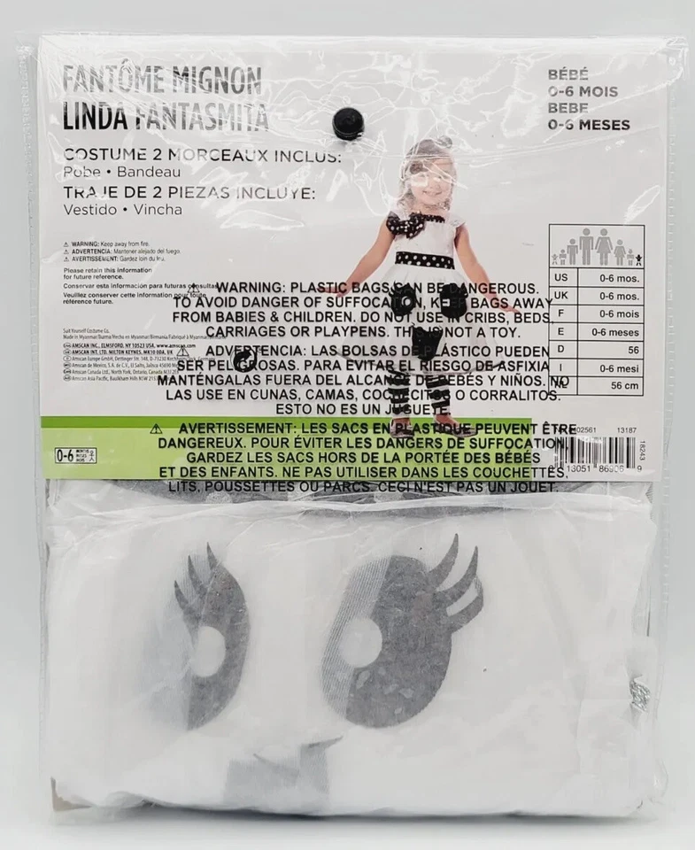 套装自己 服装 女孩 婴儿 0-6 个月 可爱 幽灵 连衣裙 头带 万圣节 — 第 3/4 张图片