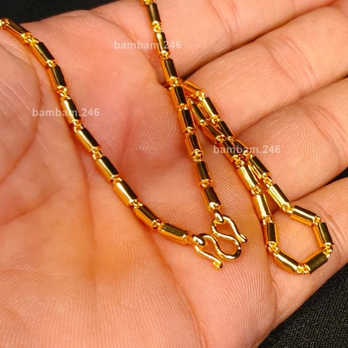 1 Baht Men's Women Chain Yellow Gold Plated Necklace 22K 23K 24K Sugarcane Patte - Picture 4 of 6