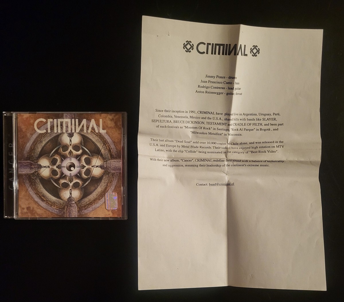 CRIMINAL &lsquo;Cancer&rsquo; CD w/ Promo Sheet RARE Brujeria, Lock Up 