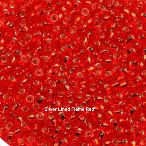 Miyuki Size 11/0 Japanese Seed Beads - 10g Flame Red, Silver Crystal, Red - Picture 3 of 11