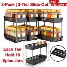 3-Pack Pull Out Spice Rack, 2-Tier Slide-Out Cabinet Organizer and Easy Install