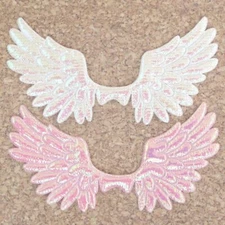 Large 60 pcs x (2.75") Padded Shiny Fabric Angel Wing Appliques for Cards ST590