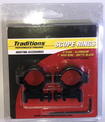 Traditions A793DS 1'' High Rings Aluminum Matte Black-Fits Weaver Style Bases-NEW