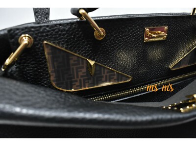 NWT FENDI Black MONSTER PEEKABOO Leather BRIEFCASE BLACK GOLD