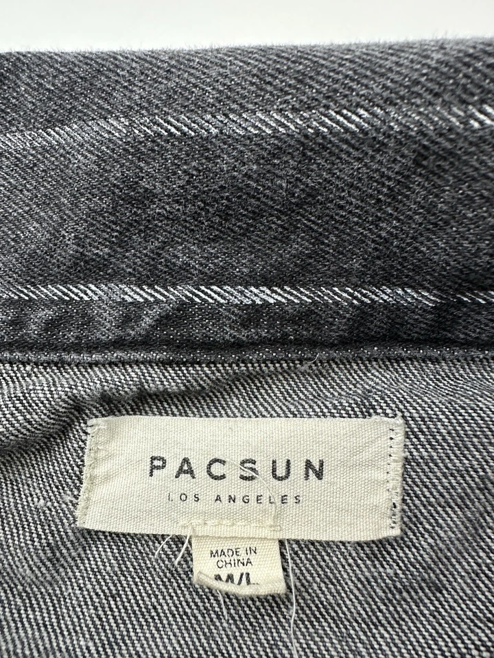 Pacsun Denim Jacket Womens Medium Large Black Striped Pinstriped Cropped Ladies - Image 3 of 4