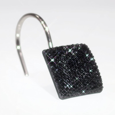 Black Shower Curtain Hooks Rings: Bling Glitter Sparkle Shiny Crystal Diamond