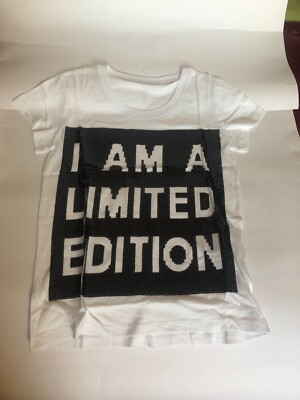 NWOT Women I AM A LIMITED EDITION White Black Sequined T Shirt 36 100 % Cotton 
