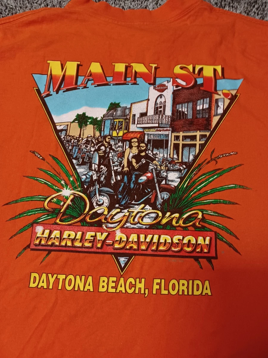 Vintage Harley Davidson Main St Daytona Beach Florida Orange T