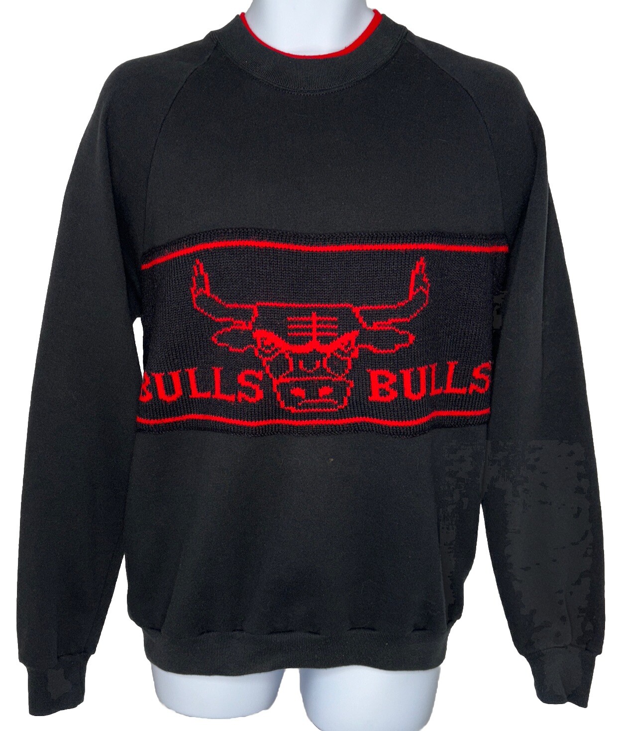 Vintage 90s Chicago Bulls Sweatshirt Sz XL Sweater Jerzees Black Knit Logo RARE
