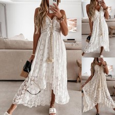 UK Women Floral Lace Summer Maxi Dress Ladies Loose Holiday Sundress Beach Dress
