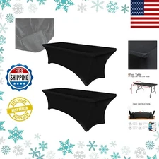 Obstal Mantel elástico de elastano negro de 6 pies para mesas plegables están...