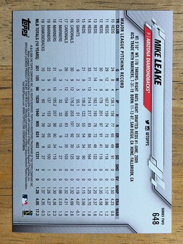 2020 Topps #648 Mike Leake - Picture 2 of 2