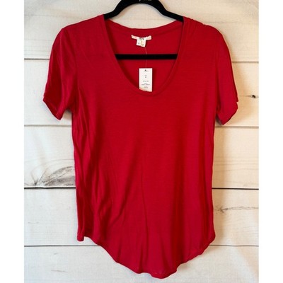 Helmut Lang Kinetic Jersey 2 Scoop Neck Tee Red Harrow D07HW512 Womens Size S