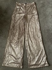 Boohoo Pink Champagne sequin Wide Leg Lined Trousers UK 10