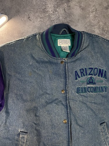 Vintage Arizona Denim Jacket Bomber Jean Co. Varsity Mens Size M - Afbeelding 4 van 15