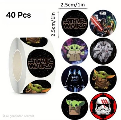 40x Star Wars Aufkleber Party Gastgeschenk Geschenktüte 2,5cm Yoda Darth Vader Stormtrooper