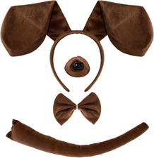 4Pcs Puppy Dog Costume Set Dog Ears Headband Nose Tail Bow Tie Animal Costume Ac