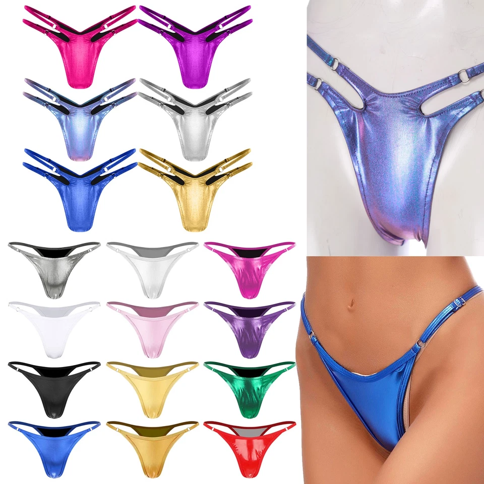 Damen Micro Mini String Tanga Wetlook Bikini Slip Lack Leder Unterhosen T-Back - Bild 2 von 2