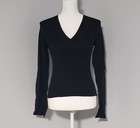 Vintage Y2K Mossimo Black Long Sleeve V-neck Blouse Top Size Small