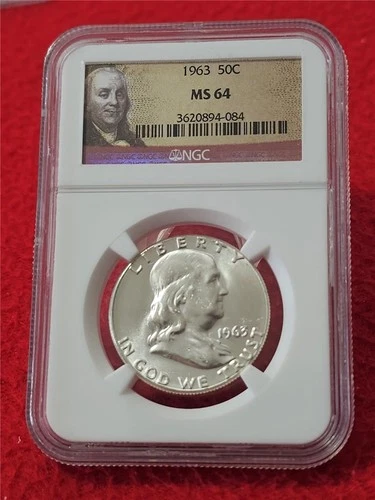 1963 UNC FRANKLIN SILVER HALF DOLLAR   NGC MS 64                        #T1161