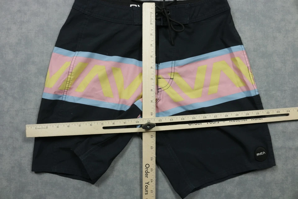 Pantalones Cortos RVCA Para Hombres 29 Negro Rosa Amarillo Boardshorts Bañador Cordón Foto 3 de 4