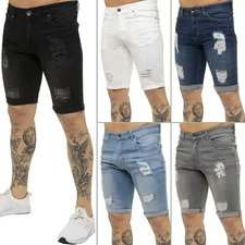 Kruze Mens Shorts Ripped Stretch Denim Slim Fit Cotton Casual Half Jeans Pants