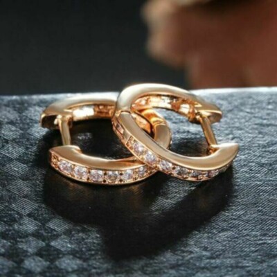 10K Rose Gold With Natural Real Diamond Dainty Hoop