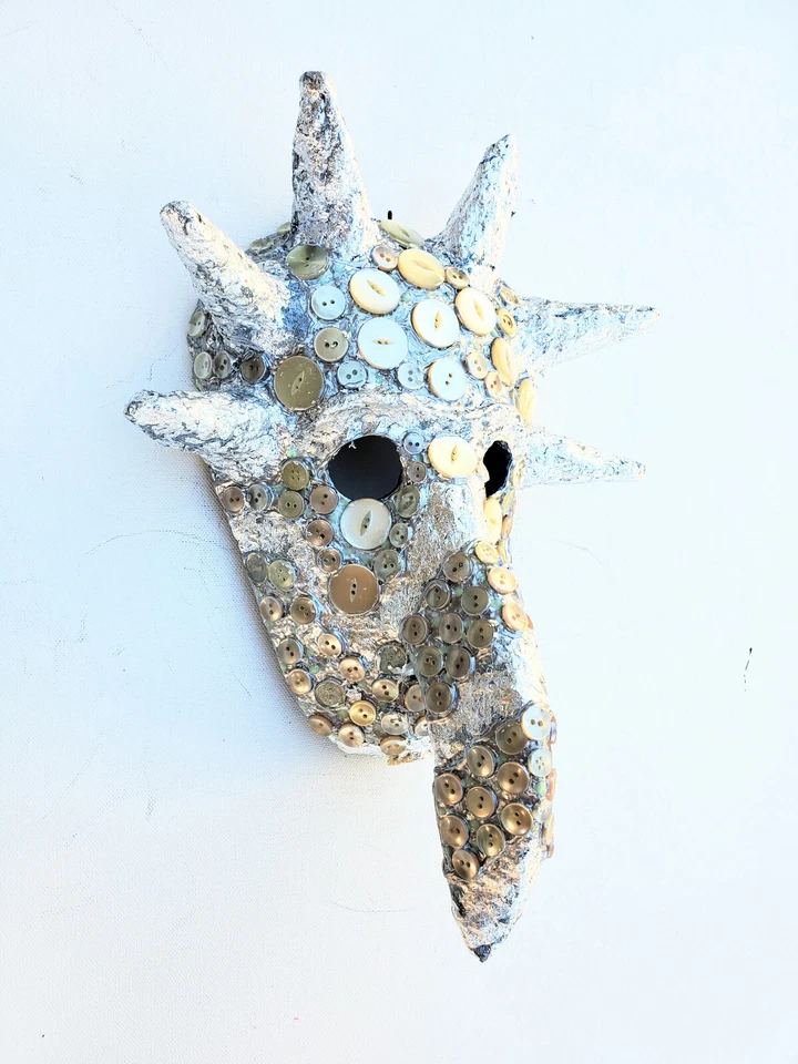 Silver Mask/Wall Art Handmade Glows-in-dark Wearable One-of-a-Kind - Image 2 of 4