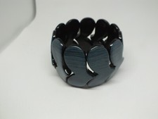 Beautiful Stretch Bracelet Marbled Blue Black Plastic 1 3/4" Wide x 2 1/4" Acr