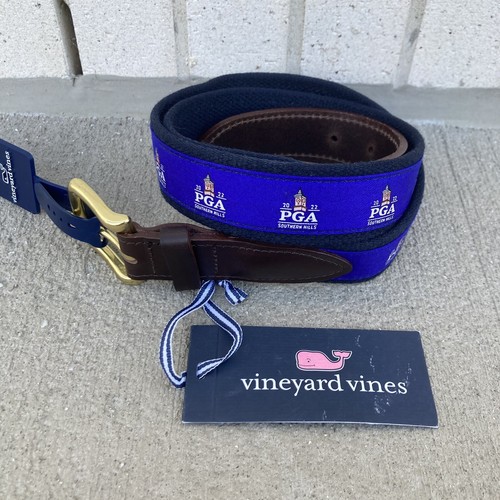 Vineyard Vines Belt Men Sz 40 Navy 2022 PGA Golf Southern Hills Golf Canvas Logo