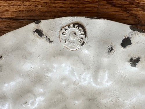 Vintage Jan Barboglio gehämmert Metallplatte mit Silber Schmetterling 7" Creme - Bild 3 von 9
