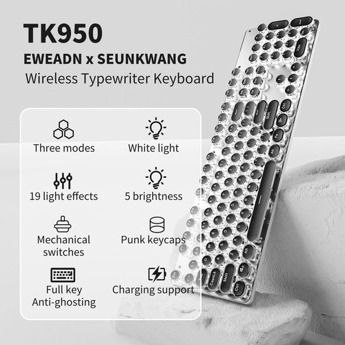 104-Key Wireless Typewriter Style Keyboard with Three Connection Modes - EWEADN - Picture 4 of 11