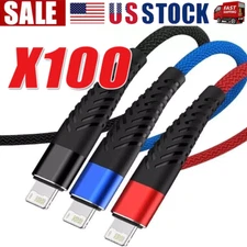 Braided Fast Charger Cable Heavy Duty USB lot Cord For iPhone 14 13 12 11 X XR 8