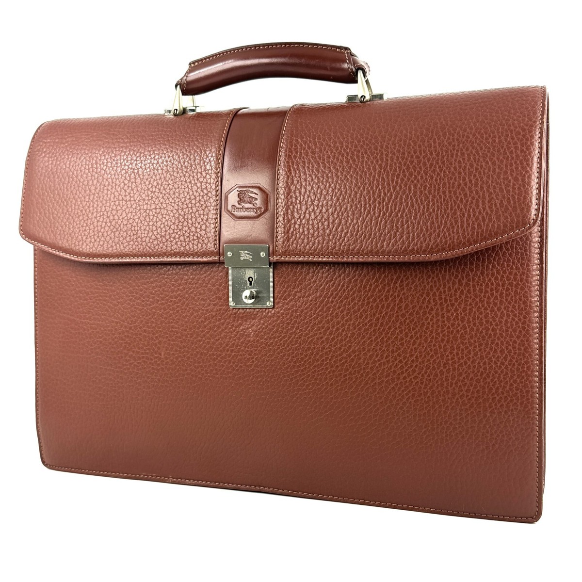 Burberrys Briefcase Business Bag Leather Nova Check Brown