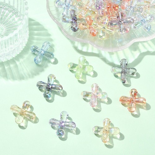 50Pcs UV Plating Transparent Acrylic Beads Cross Beads for DIY Jewelry - Picture 5 of 7