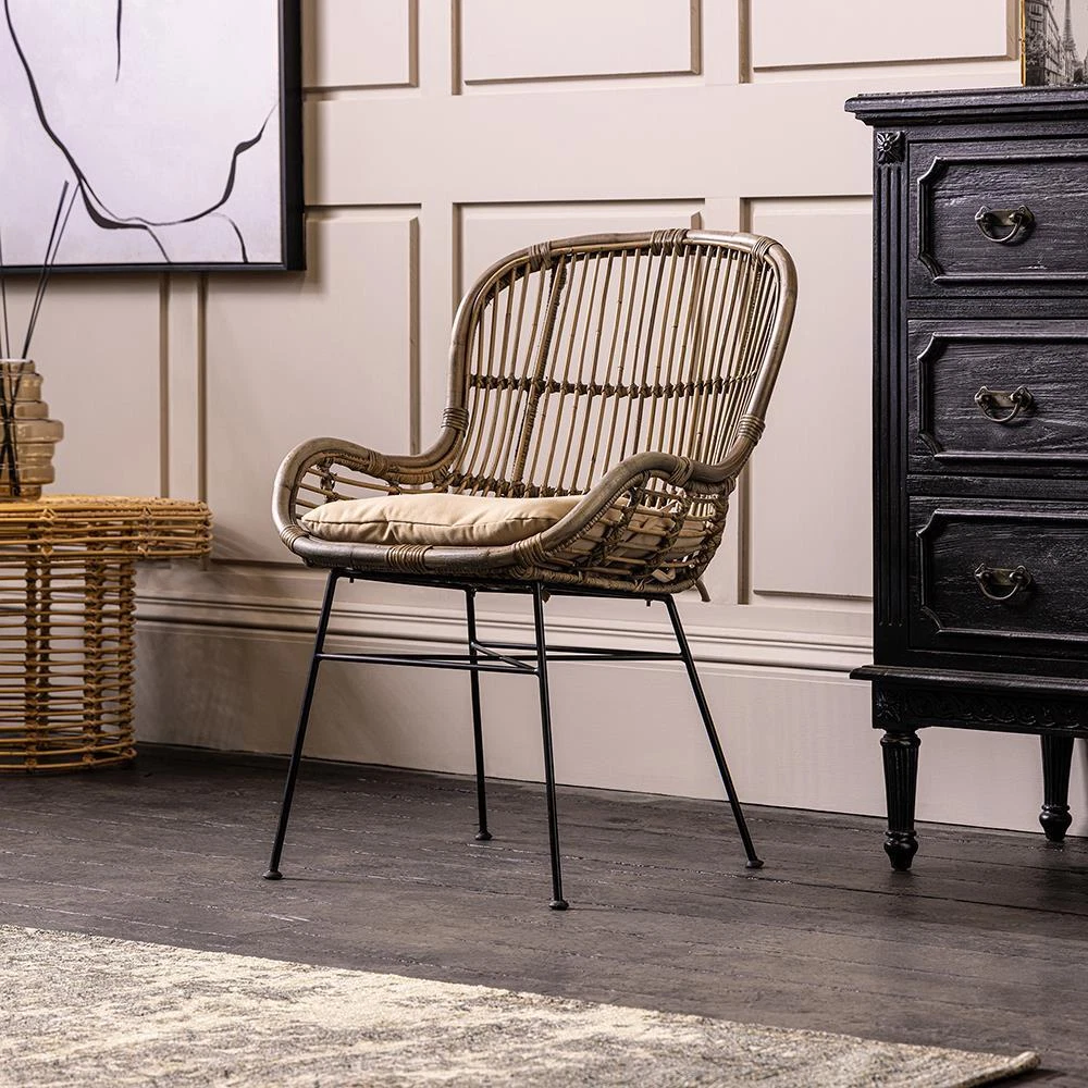 Bayu Dining Chair Rattan Cane Accent Handmade Boho Style Seat