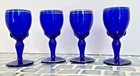 Moondrops Cobalt Blue New Martinsville Cordial 2.75” with Silver - Set of 4