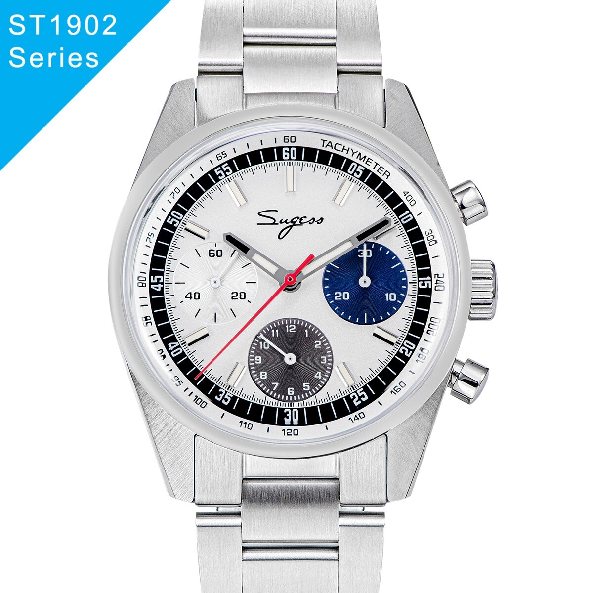 Seagull Sugess ST1902 Panda 38mm White Chronograph Domed Sapphire