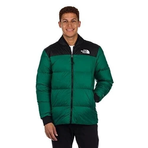North face green hot sale and black puffer