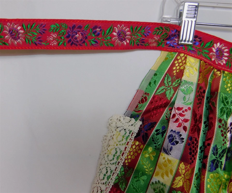 Vtg Kitchen Half Apron Floral Lace Plaid Red Green Blue Yellow Tie Back - Image 3 of 4