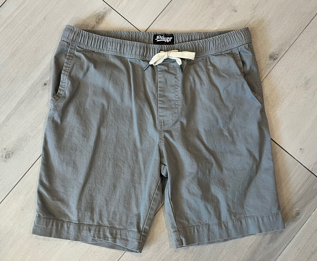 Plugg Men's Gray Pull On Elastic Waist Shorts Drawstring Pockets Size Large