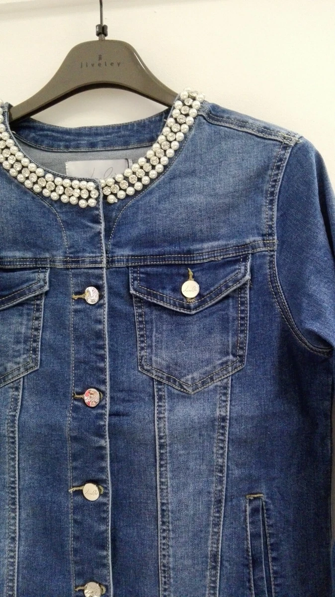 GIUBBOTTO JEANS DONNA RAGAZZA CASUAL CON APPLICAZIONI TAGLIA 44