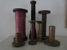 Vintage Wooden Bobbins Textile Spools Spindles Yarn - Lot of 7