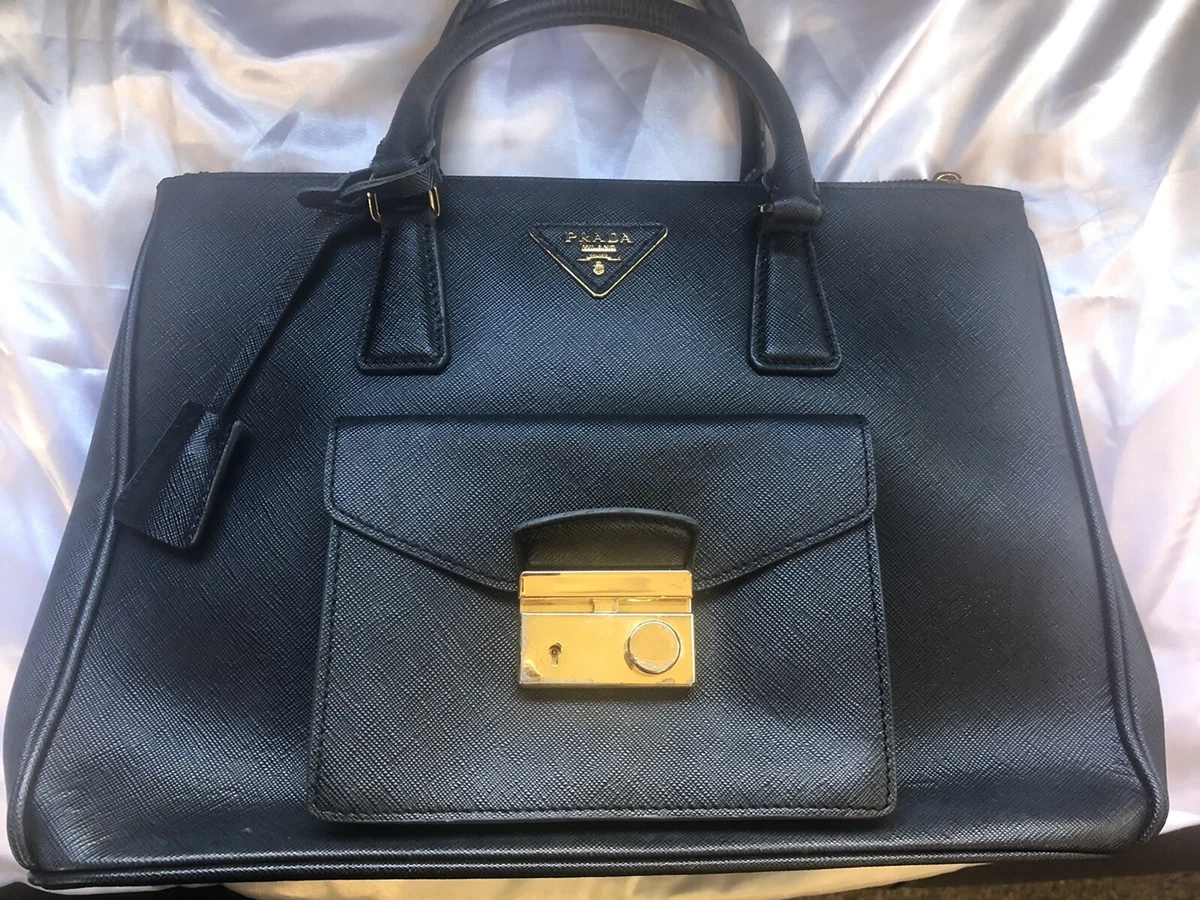 Prada Large Saffiano Lux Double Zip Womens Tote Handbag Black