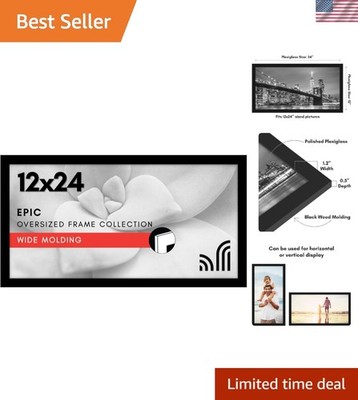 Sleek 12x24 Black Picture Frame with Hanging Hardware - Aesthetic Home Decor